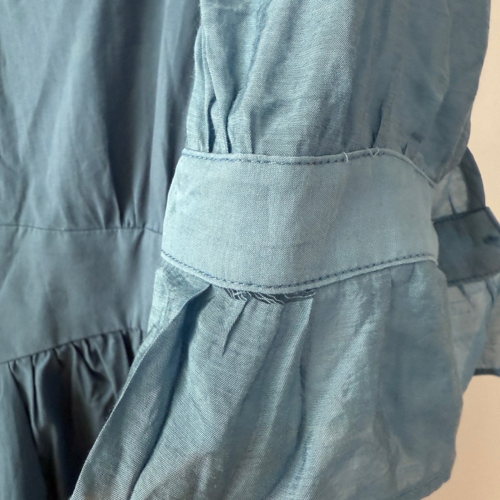 Scarlet Darkness Blue Button Front Midi Dress Tie Waist Sheer Sleeve Women's 2XL - Picture 6 of 8